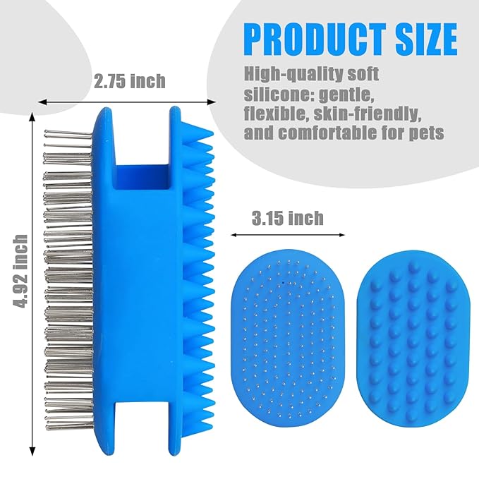 Upgraded Double-Sided Dog Grooming Brush, Silicone Pet Bath Brush for Long Short Haired Dogs and Cats, Dog Shampoo Brush for Shower, Massage, 3-in-1 Hair Removal Comb for Shedding & Deshedding