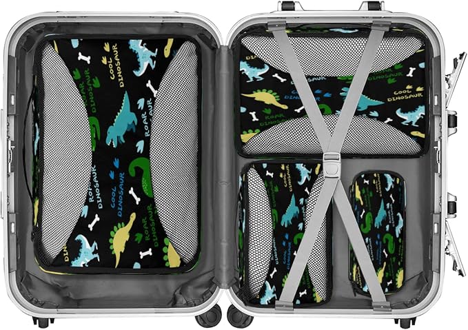 Dinosaur Pattern Packing Cubes for Travel, Luggage Packing Organizers, Dinosaurs Travel Accessories Large Toiletries Bag for Clothes Shoes Cosmetics Toiletries