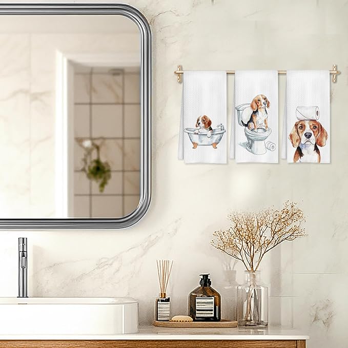 Funny Beagle Bathroom Hand Towels Set of 3, Beagle Decor Hand Towels for Bathroom, Beagle Gifts for Women Men, Gifts for Beagle Lovers, Kids Bathroom Decor, Dog Bathroom Decor, 16x24 Inch