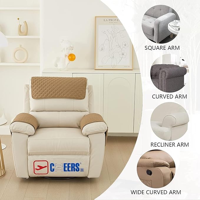 Armrest Covers Armchair Slipcover, Couch Arm Covers Recliner Covers with Storage Pockets Armrest Protector for Chair Sofa(Camel,3 Seat | 5 Piece Set)