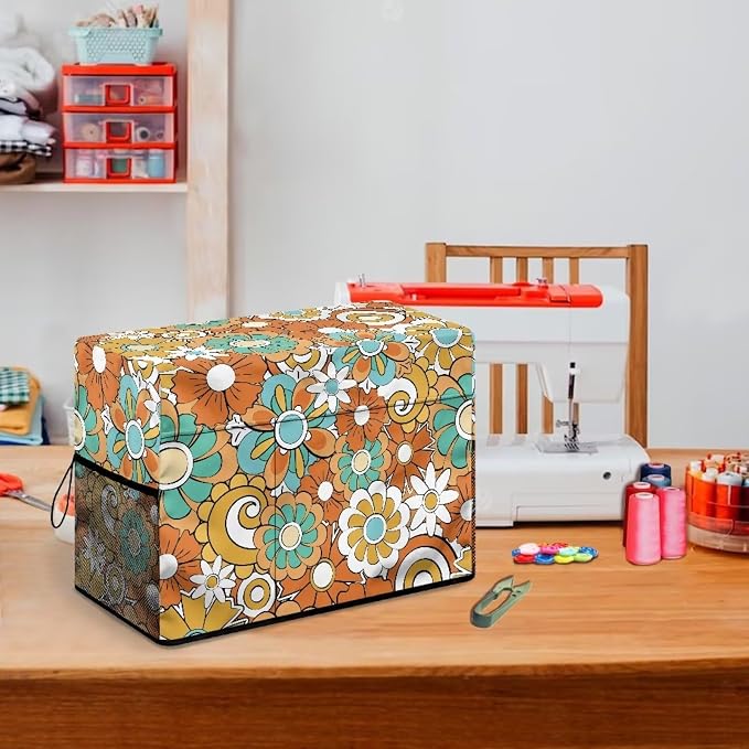Hippie Flower Sewing Machine Cover with Storage Pockets,Dust & Pet Hair Protection,Fits Standard Singer, Brother and Janome Machines, Protecting & Decorating Your Sewing Space Mandala