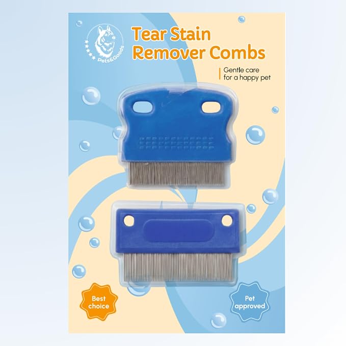 Pets&Goods Tear Stain & Flea Remover Comb Set for Dogs & Cats – Stainless Steel Eye Grooming Tool for Stains, Crust & Mucus – Gentle, Safe, Reusable – Pack of 2