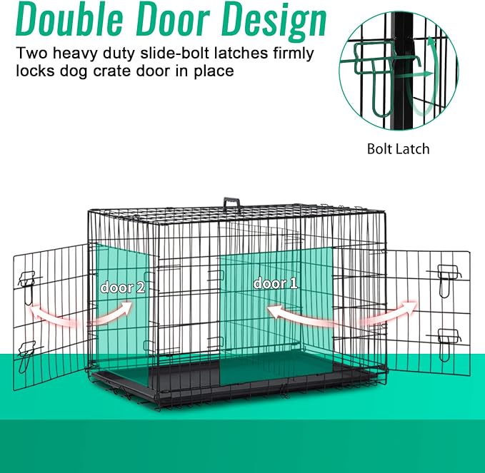 FDW Dog Crate for Large Dogs 42 Inch Folding Metal WirePet Cage Double Door W/Divider Panel Indoor Outdoor Kennel Leak-Proof Plastic Tray,Black | Heavy Duty, Portable Wire Kennel with Double Door, Divider & Leak-Proof Tray | For Training, Home, Travel ...