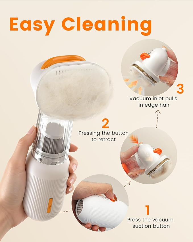 Vacuum Dog Brush for Shedding, 4-in-1 Self-Cleaning Slicker & Undercoat Rake, Deshedding Grooming Tool, Anti-Static, Massage & Combing All In One! (White)