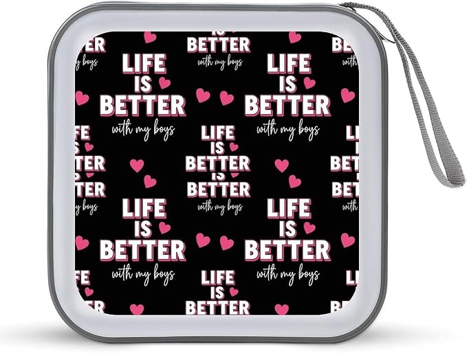 Heavy-Duty DVD Storage Wallet Life Is Better With My Boys, Holds 40 Discs, Hard Shell Binder with Carry Handle, Portable Organizer for Movies Music