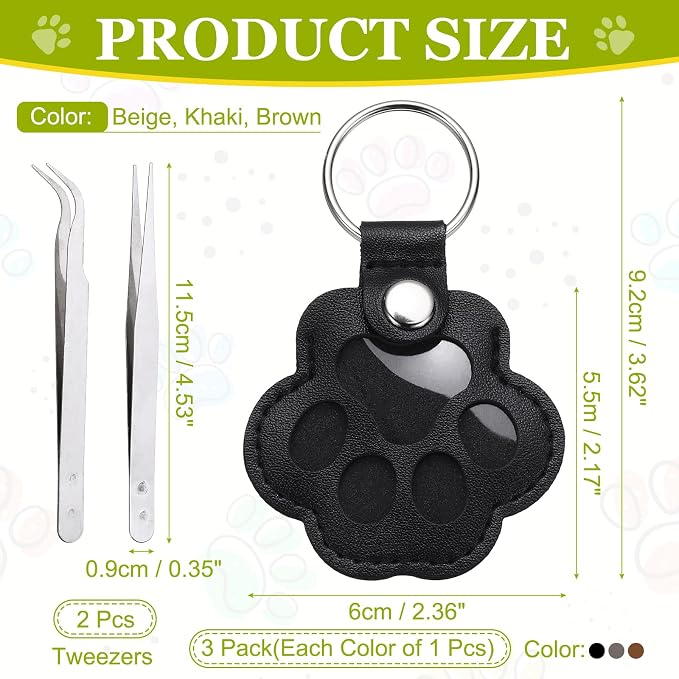 Dog Fur Storage Keychain, Pet Fur Keepsake Keyrings, Paw Shaped, Pet Hair Keepsake Keychains with Tweezers
