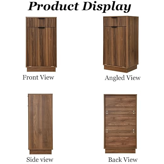 10 Gallon Tilt Out Trash Can Cabinet,Fluted Tilt Out Laundry Hamper Cabinet with Drawer,Wooden Trash can for Kitchen and Living Rooms