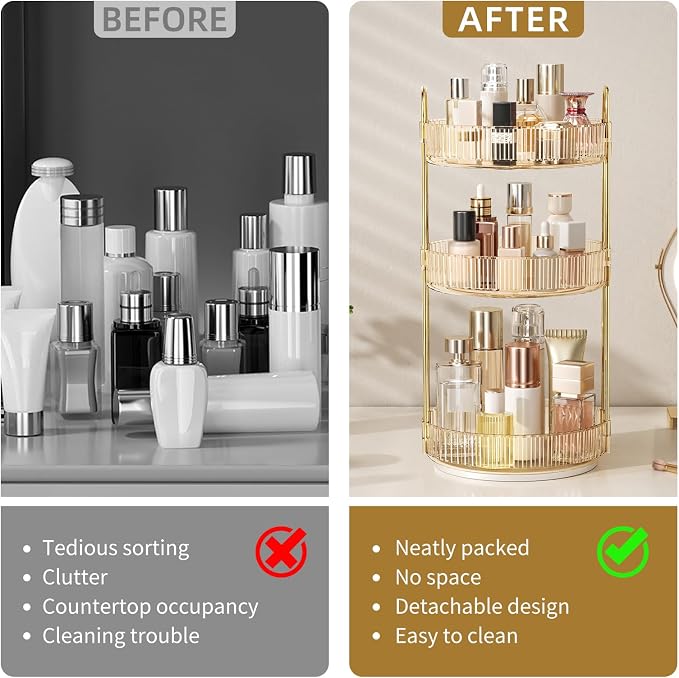 360° Rotating Makeup Organizer, Large Capacity Skincare & Cosmetics Storage | Skincare & Makeup Caddy, Bathroom Counter Organizer, Spinning Storage Tray for Perfume, Dresser, Bedroom, Vanity Countertop