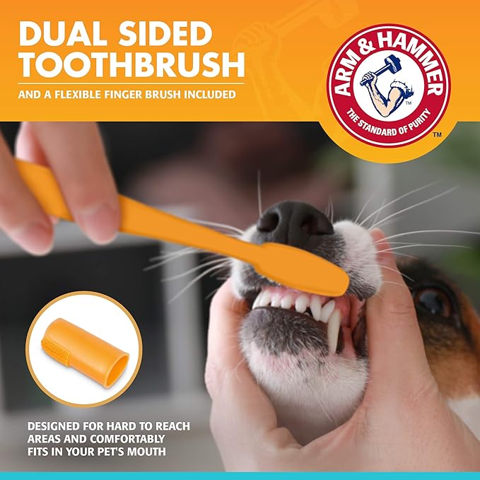 Arm & Hammer for Pets Fresh Breath Enzymatic Dog Dental Care Kit, Dog Toothpaste Kit with Toothbrush and Finger Brush for Tartar Control and Oral Hygiene, Chicken Flavor, 2.5 oz, 3-Piece Kit