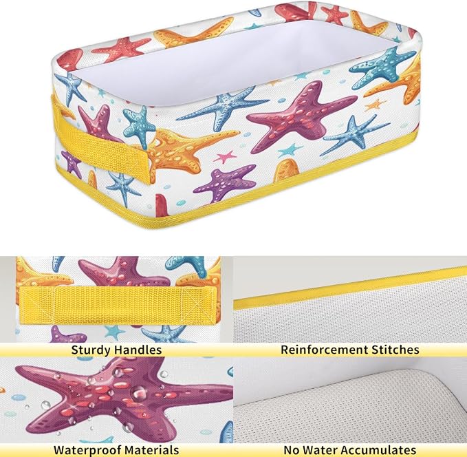 Color Starfish Bathroom Storage Basket Waterproof Foldable Storage Bins with Handles Decorative Toilet Paper Storage Basket for Organizing for House Bathroom Toiletries Set of 2