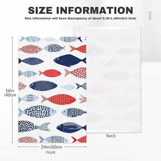 Decorative Fish Waffle Kitchen Dish Cloths Colorful Vintage Nautical Beach Abstract Fishes Ultra Soft Absorbent Quick Drying Dish Towels 16 X 24 Inches Set of 2