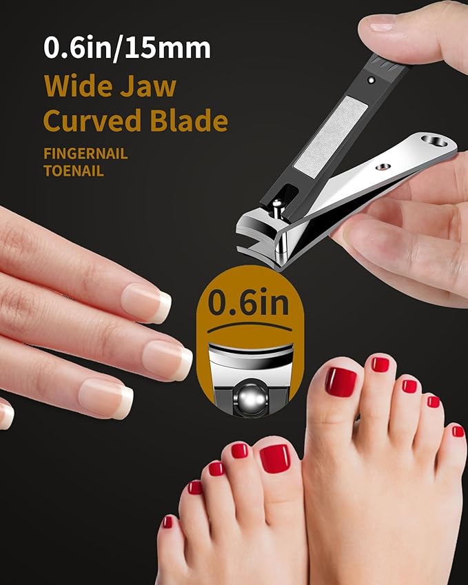 EBEWANLI Large Nail Clippers, 15mm Ultra Wide Toenail Clippers for Thick Toenails, Stainless Steel Fingernail Clipper Built in Nail File, Curved Blade Toe Nail Cutter Trimmer for Men or Women