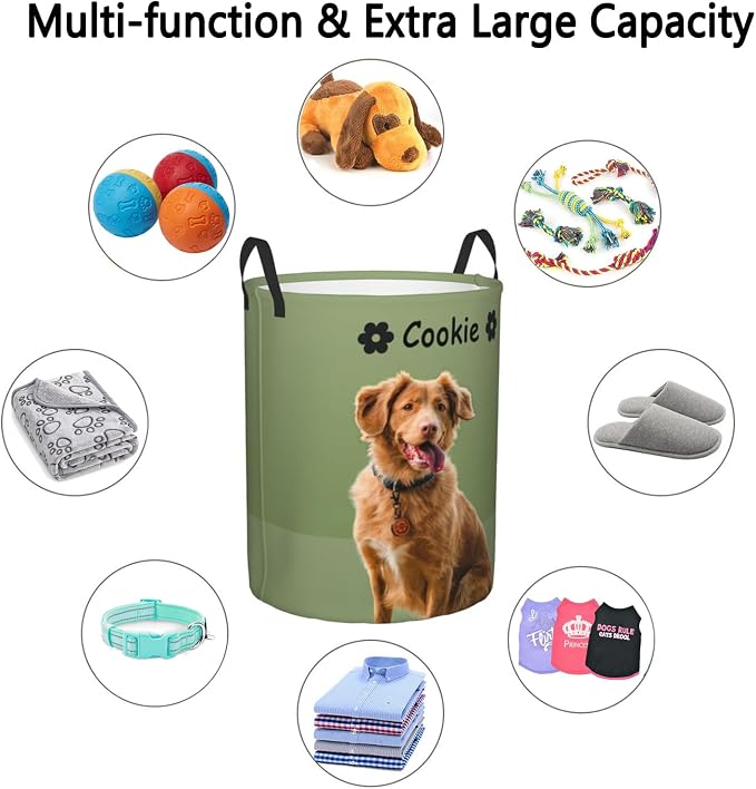 Personalized Large Dog Toy Storage Basket Bin Collapsible Custom Pet Stuff Box Chest Container for Living Room Organizer for Dog Toys,Dog Food,Blankets,Clothing (Olive Green)