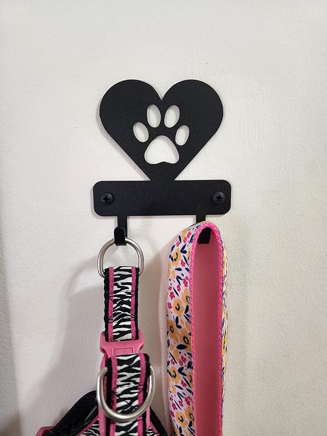 Miniature Dog Paw in Heart - Key Rack Holder (3.5 inches) | Made in USA. 2 Hooks. Wall Mounted