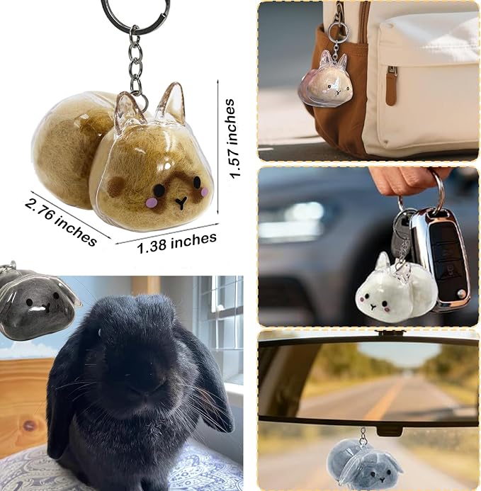 Rabbit Hair Keychain Transparent Pet Fur Keepsake with Tweezer | Portable Rabbit Fur Keychain DIY Pet Hair Memorial Keepsake Bunny Hairs Collector Charm Storage Box, Rabbits Lover Gifts