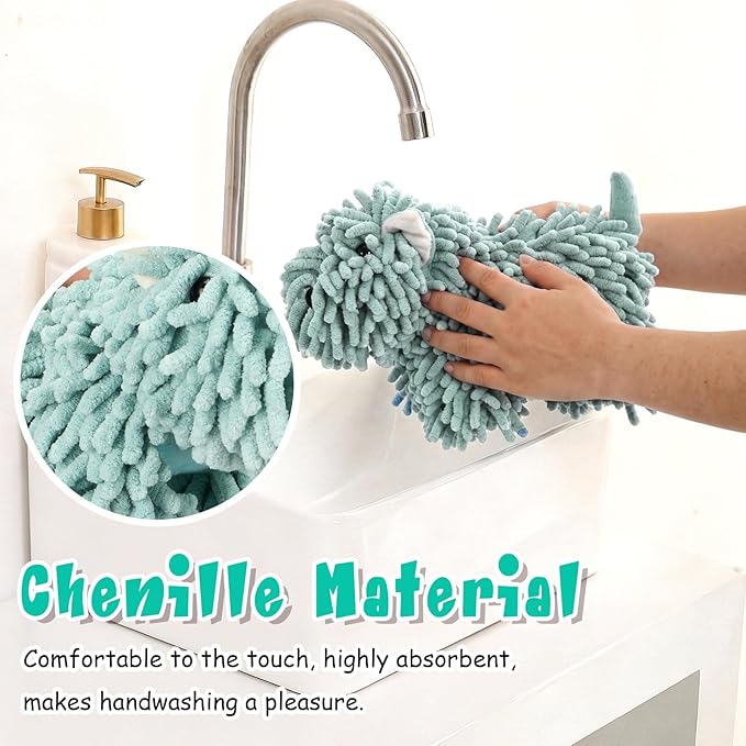 Tegeme 1 Pcs Chenille Dog Hand Towel Fuzzy Dog Towel Absorbent Microfiber Soft for Bathroom Kitchen Washstand (Green)