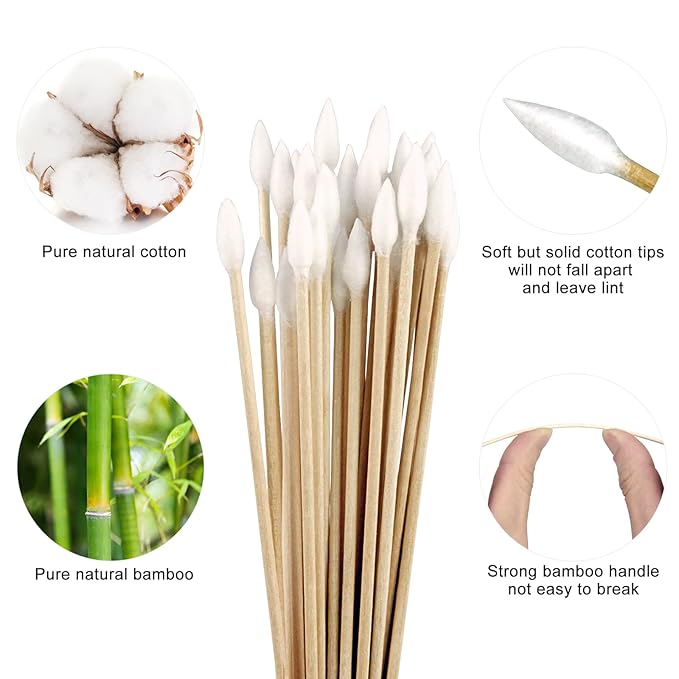 Eyxformula 600 Pcs 6 Inch Gun Cleaning Swabs Lint Free, Pointed Tip Long Cotton Swabs with Sturdy Bamboo Sticks, Ideal for Precision Cleaning Firearms, Tight Space, Electronics, Crafts, Detailing