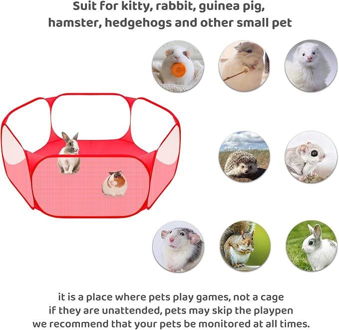 Amakunft Small Animal Playpen, Pop-Up Portable Play Yard for Guinea Pigs, Rabbits, Hamsters, Hedgehogs, Foldable Exercise Fence with Breathable Mesh for Indoor Outdoor Use