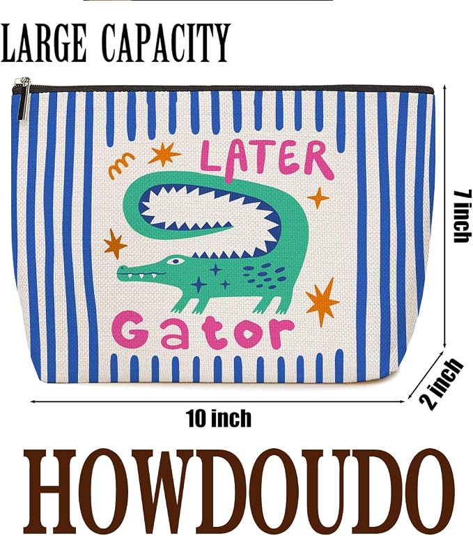 Cute Alligator Makeup Bag Funny Later Gator Gifts for Women Cosmetic Bag | Durable Travel Organizer Pouch for Women, Outdoor Portable Toiletry Bag, Funny Present for Animal Lovers