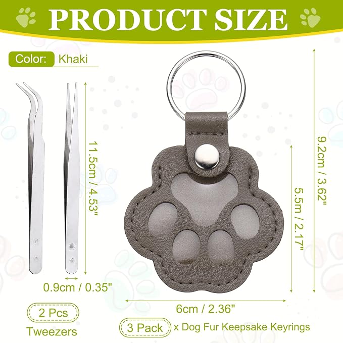 Dog Fur Storage Keychain, Pet Fur Keepsake Keyrings, Paw Shaped, Pet Hair Keepsake Keychains with Tweezers
