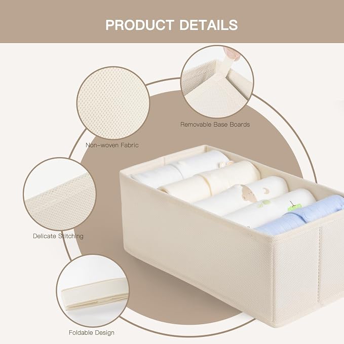 Drawer Organizer Clothes, 21 Pack Dresser Organizer for Baby Clothes, Underwear, Sock - Foldable Closet Organization and Storage Dividers Bins for Nursery, Bedroom (Beige)