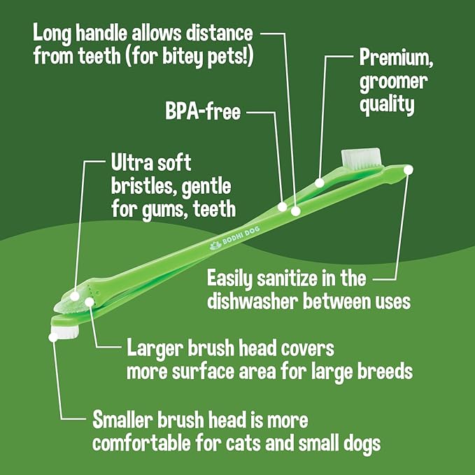 Bodhi Dog Dual-Headed Toothbrush for Dogs & Cats - Soft Bristles for Gentle Pet Dental Care - Puppy & Adult Teeth Cleaning - Easy-to-Use Design for Healthy Gums & Fresh Breath (8 Count)