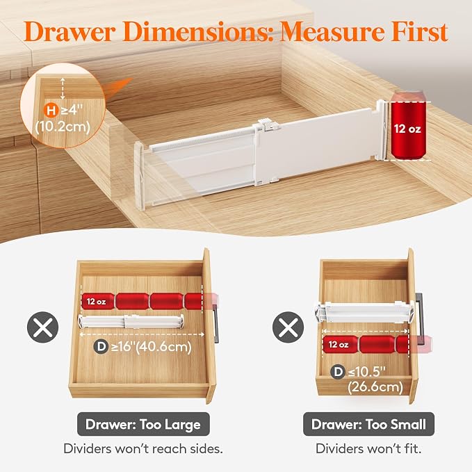 Lifewit 5 Pack 4" High Drawer Dividers, Adjustable Drawer Organizer Clothes | 10.5"-16.5" Expandable White Plastic Separators for Dresser, Kitchen, Cabinet, Nursery, Office, Socks & Underwear Storage