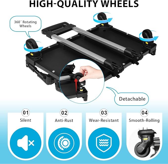Foldable Wheel Base Cart for 18" L×11" W & 17" L×11" W Pet Carrier | Easy to Load & Unload the Carrier, Roll and 360° Swivel Smoothly, Fits Overhead Bin, Removable Silent Wheels, Portable