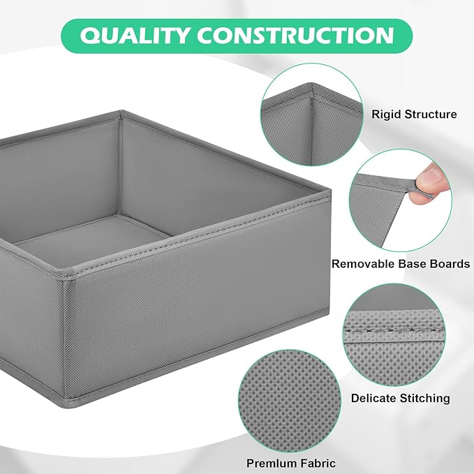 Drawer Clothing Organizer 16-Pack, Grey Underwear Dividers | Multiple sizes Fabric Folding Wardrobe Organizer, Storage Bins Store Baby Clothes, Bras, Underwear, Panties, Belts,Socks,Ties