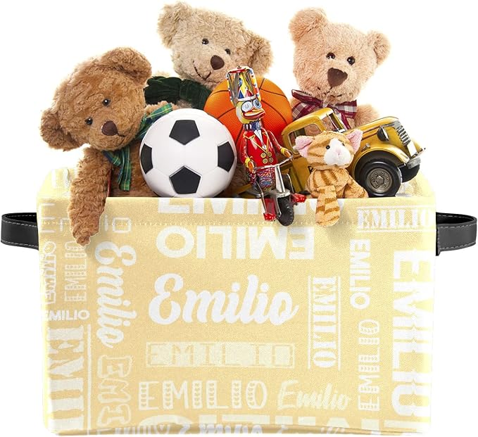 Personalized Toy Box Storage Bins for Boys Girls with Name, Kids Custom Storage Basket Cubes Organizer with Handles, Shelf Closet Storage Baskets Bin Customized Gift, 1 Pack