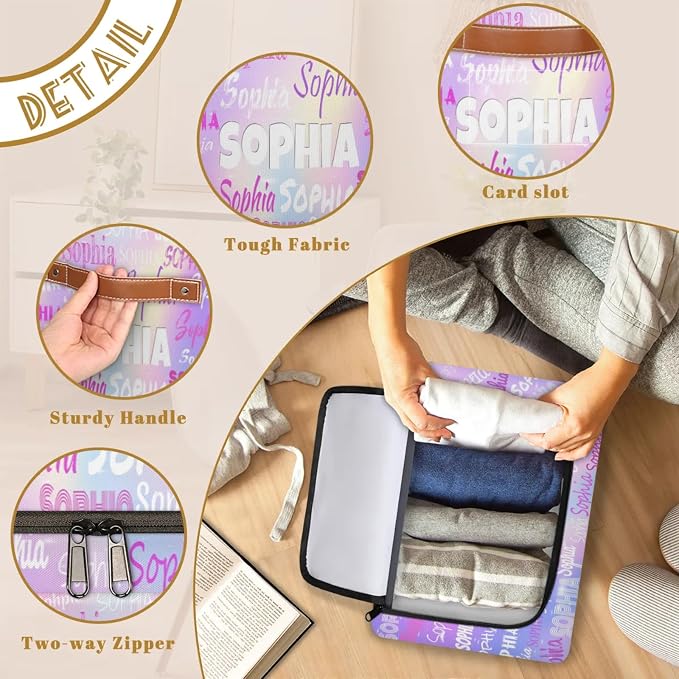 Custom Storage Baskets Named with Zipper Lid, Personalized Storage Bins Basket Boxes PU Handles for Clothes Bedroom Closet Organizing Toys Books Shelves, Bright Purple Galaxy Background