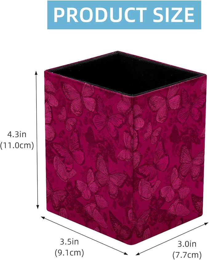 Butterfly Pen Holder for Desk Decor, Rectangular PVC Leather Pencil Cup for Desk Pen Organizer, Makeup Brush Holder for School, Home, Office
