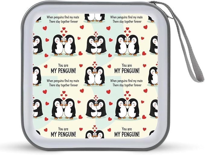 40-Disc CD/DVD Organizer Wallet You Are My Penguin, Heavy-Duty Hard Plastic Binder, Portable Storage Case with Carry Strap for Car