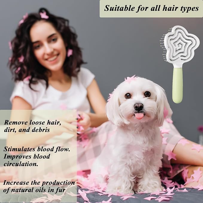 Star Shape Small Dog Brush - Soft Grooming Puppy Massage Brush, Pet Hair Bathing Brush Comb, Hangable Grooming Tool for Poodles, Teddy, Yorkies, Maltese, Shih Tzu, Chihuahua (Green)
