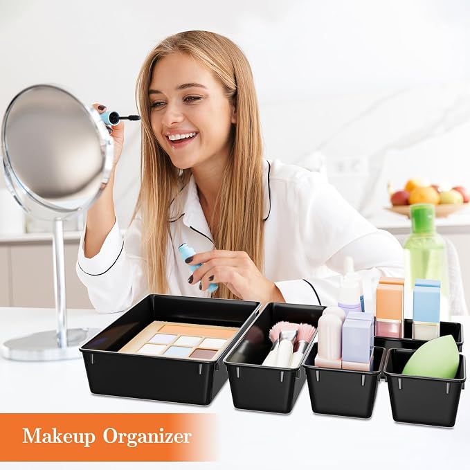 SpaceHacks 25 PCS Plastic Drawer Organizer, 4-Size Versatile Organizer Trays & storage Bins
