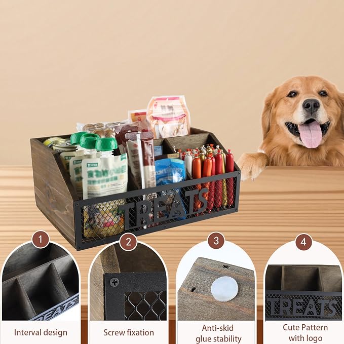 dog treat jar dog treat container for countertop Dog Treat Container Wooden grid snack storage box trapezoid cat treat jar Desktop treat bar