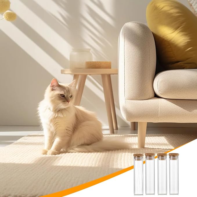 4 PCS Cat Whisker Jars with Bamboo Cover, 1.8'' In Diameter, 4.7'' High Transparent Pet Hair Glass Memorial Bottle, Memorial Gifts for Cat Lover, 60 ml