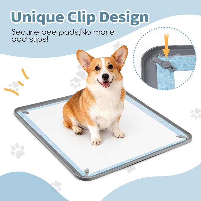 Silicone Puppy Pad Holder Tray with Clips Fits for 24"x24" Pee Pads - Grey