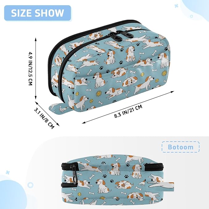Pets Dogs Blue pattern Large Capacity Pencil Case with Zipper Water Resistant Portable Organizer Pen Bag for Office Students School