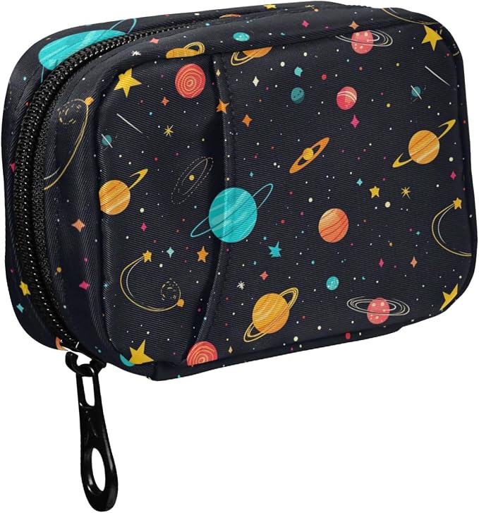 Fustylead Galaxy Constellation Universe Cartoon Flat Pill Organizer and Storage Weekly with Zipper, Removable Pill Box Portable Medicine Organizer for Vitamin Fish Oil Supplement
