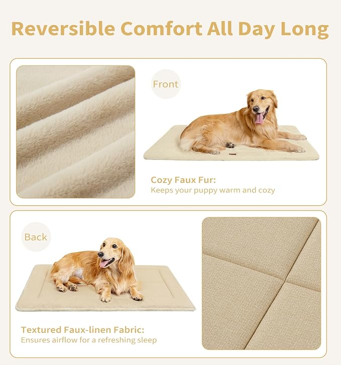 MADE 4 PETS Dog Crate Pad Washable Dog Bed for Large Dogs, 36"x27" | Washable & Reversible, Anti-Slip Kennel Mat for Cozy Sleeping, Soft Fluffy Dog Bed for Indoor & Outdoor Use, , Beige