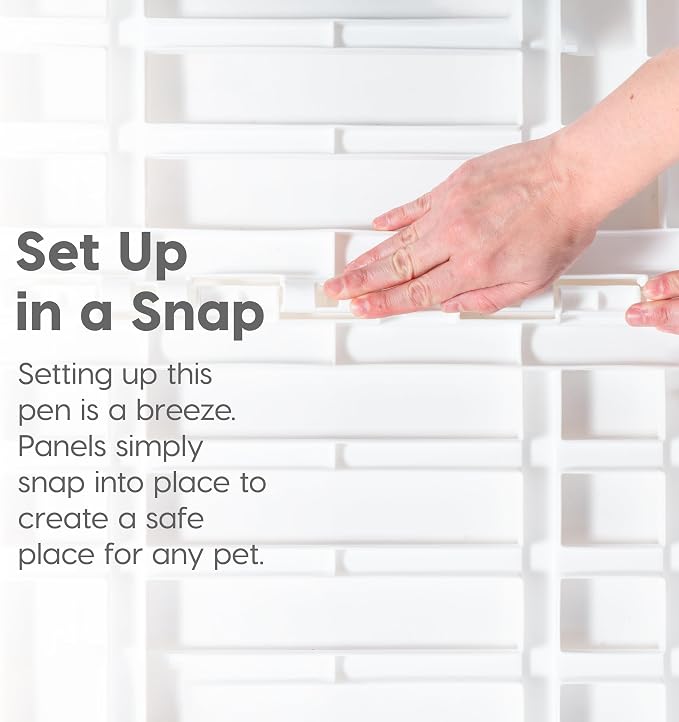 IRIS USA 8-Panel Dog Playpen, Pet Enclosure, White | Pet Containment, Custom Pen Configuration, Multi-Shape Setup, Flexible Boundary, Stable Non-Tip Base, Tool-Free Assembly