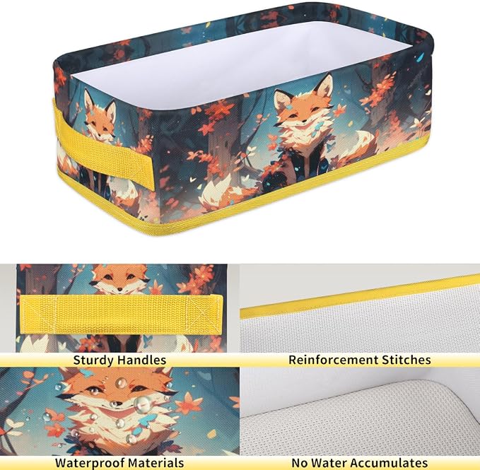 Colorful Fox Flower Tree Bathroom Storage Basket, Foldable with Handle Open Countertop Paper Towel Decorative Box, Toilet Tank Top Shelf Baskets for Home Closet Bedroom Living Room Office