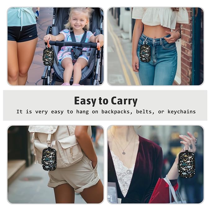 Hand Sanitizer Holder, Dinosaur Spray Case Zippered Pouch | Keychain, Travel Size, Cute Fashion Accessory with Snap Hook, for Glow Mist and Power Mist 1FL OZ, Mini Small Pocket Clip on