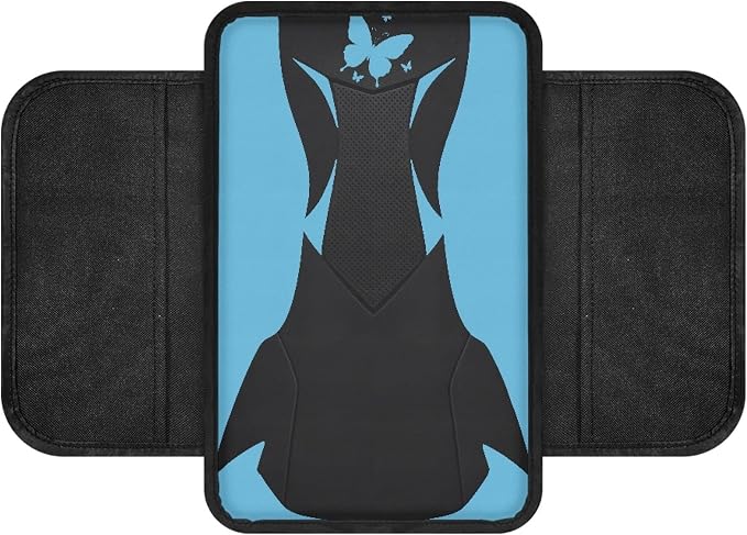 Howilath Car Center Console Cover, Universal Armrest Cushion Pad | Blue Butterfly Anti-Slip Backing, Elastic Install, Protects Armrest from Wear and Pet Damage