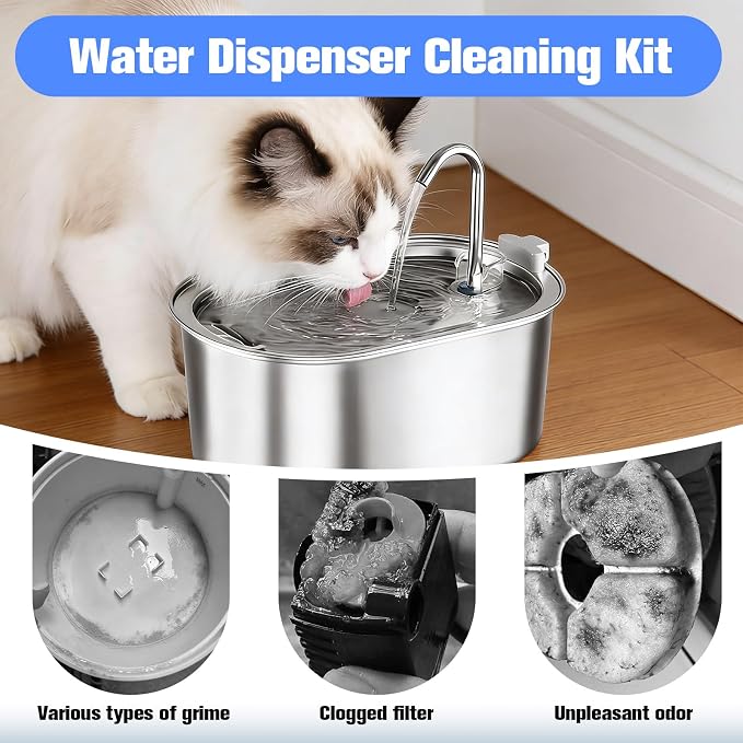 Pet Water Fountain Cleaning Kit,10 Pcs | Dog and Cat Water Fountain Cleaner Brushes Kit,Pet Drinking Dispenser Washing Kit with Sponge Wipe,Handle Brush,Crevice Brush