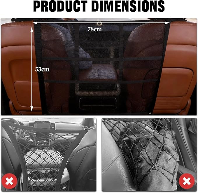 Dog Car Barrier for SUV, Truck, Sedan with A Pet Tie Out Cable | Pet Car Barrier Net With Mesh Organizer Universal Fit for Suv Truck Sedan Includes Tie-Out Cable For Safe Travel