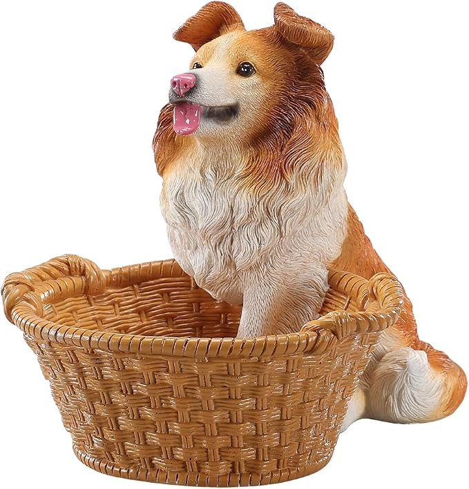 Cute Border Collie Candy Bowl, Resin Dog Figurine Key Bowl for Entryway Table, Desktop Storage Basket Organizer for Desk, Unique Dog Lover Gift