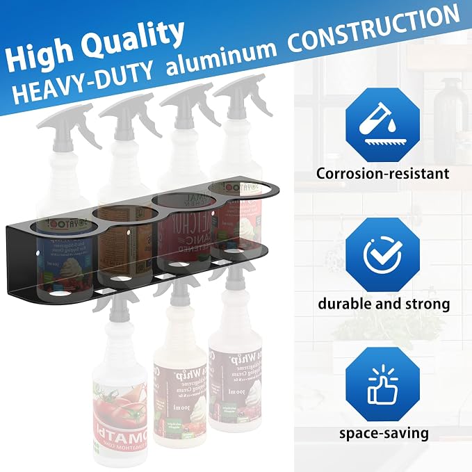 4 Spray Bottle Holder Wall Mount Hangable Space-efficient Spray Can Holder Wall Mount Spray Bottle Hanger for Universal for Garage and Home