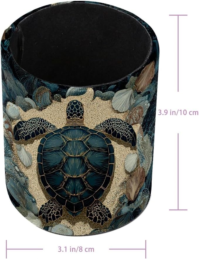 Faux Leather Pen Holder for Desk, Pencil Organizer Sea Turtle Pen Cup Desk Decor Makeup Brush Holder Storage for Office Home